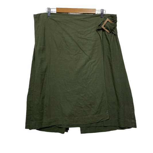 Autograph Skirt Size 16 Plus Green Linen Blend Knee Length