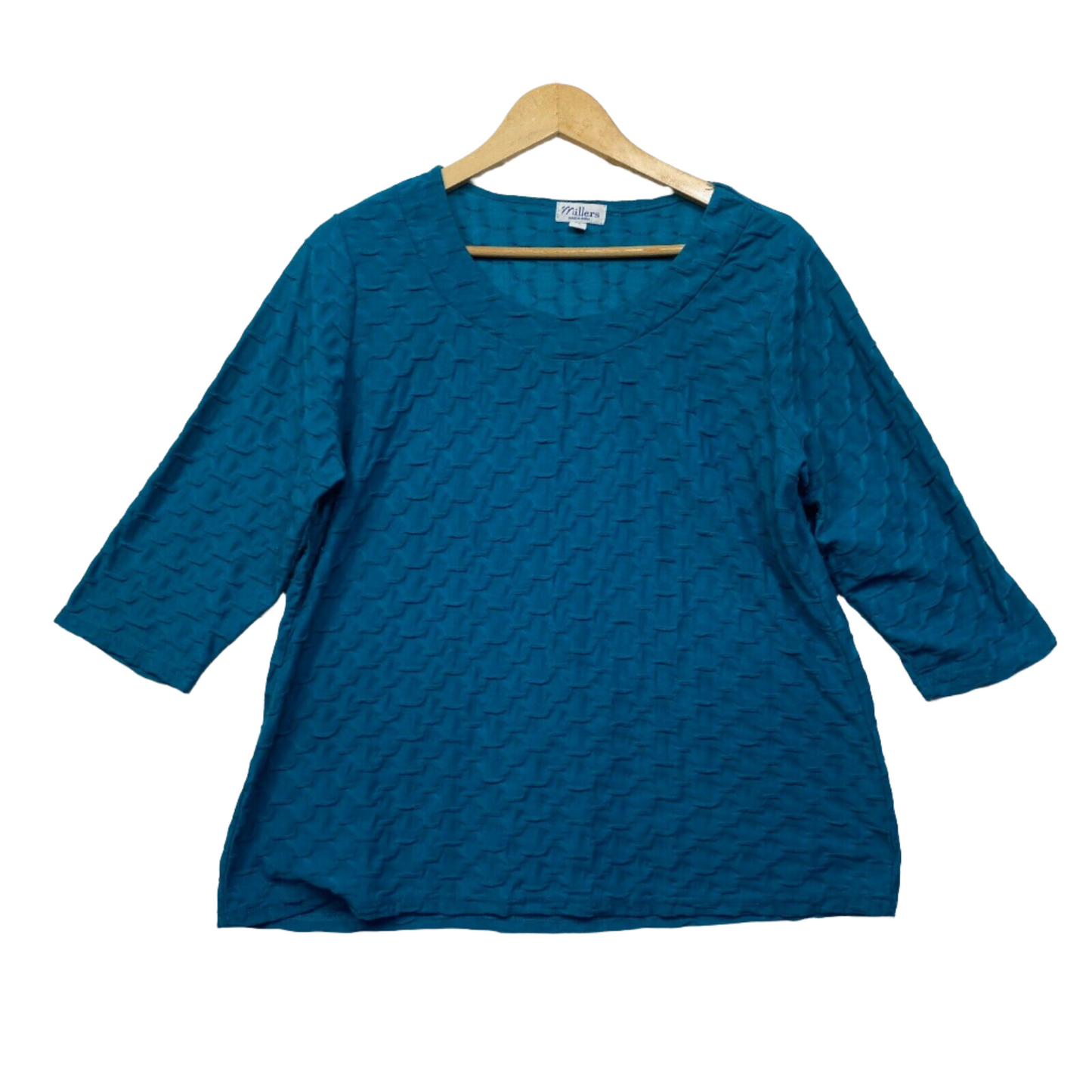 Millers Top Size 18 Plus Blue Teal 3/4 Sleeve Casual Textured