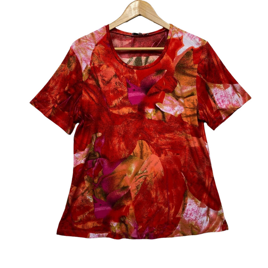 Noni B Top Size 14 Multicoloured Short Sleeve Red Pink Ladies Blouse