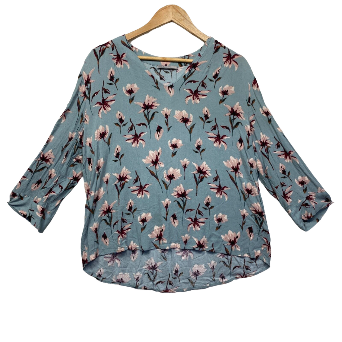 Regatta Top Size 16 Petites Blue Floral Long Sleeve V Neck