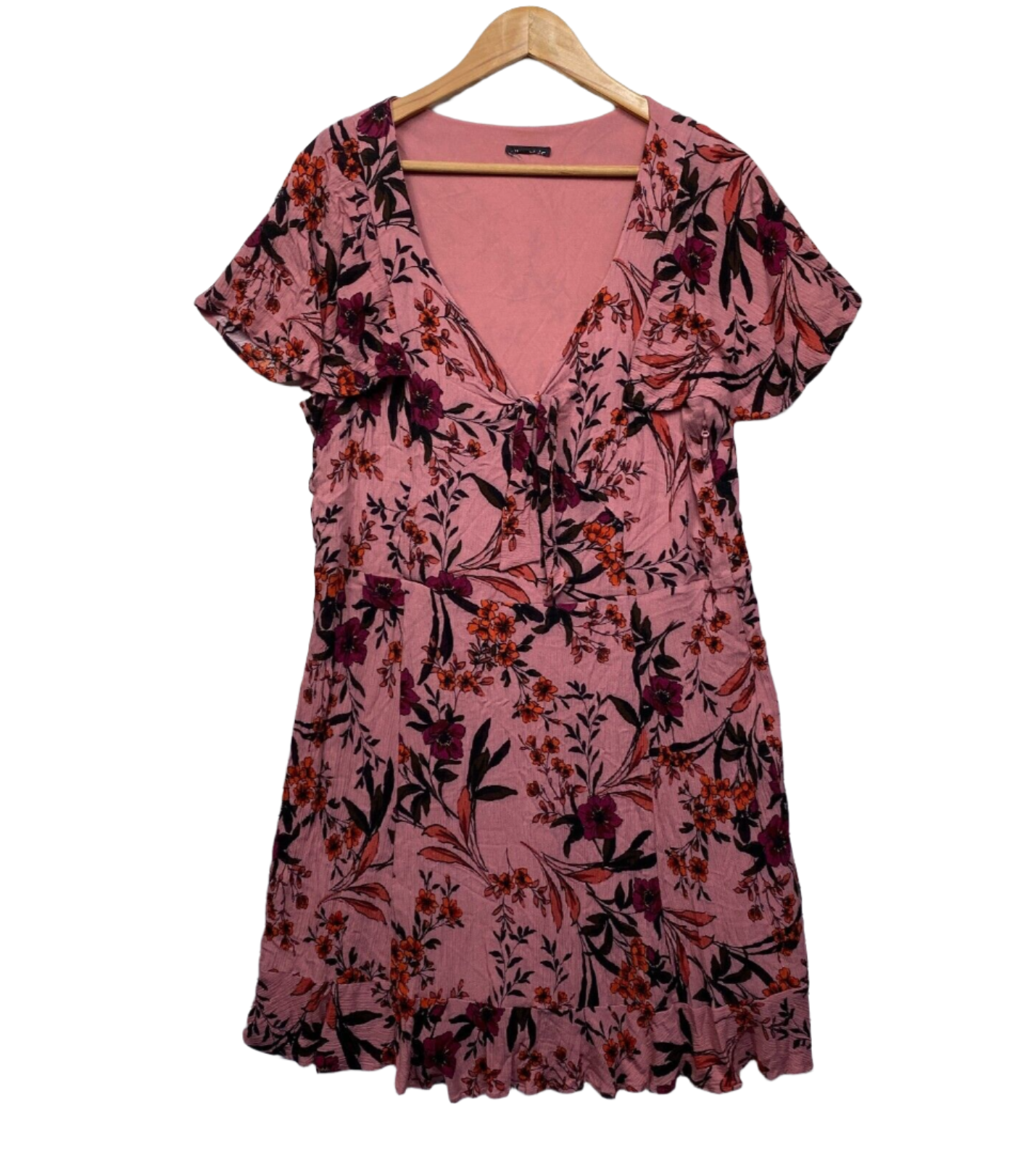 City Chic Dress Size 16 Plus Small Pink Floral V Neck Short Sleeve Viscose