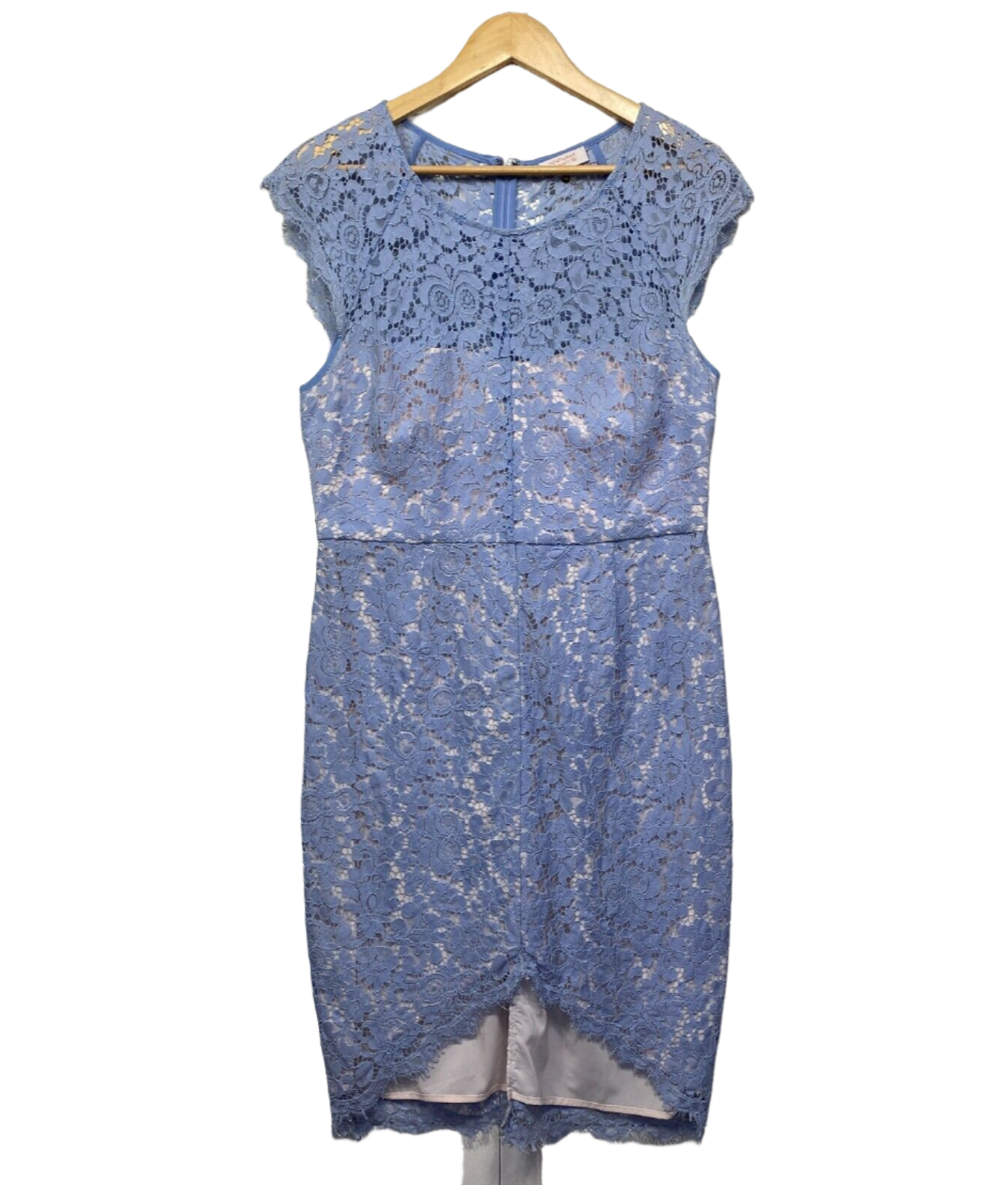 Portmans Dress Size 14 Blue Lace Overlay Short Sleeve Pencil Cocktail Occasional