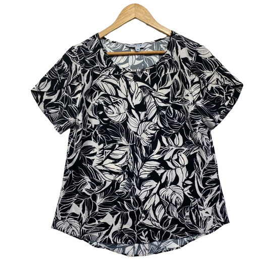 Preview Top Size 14 Black White Floral Tulip Short Sleeve Office