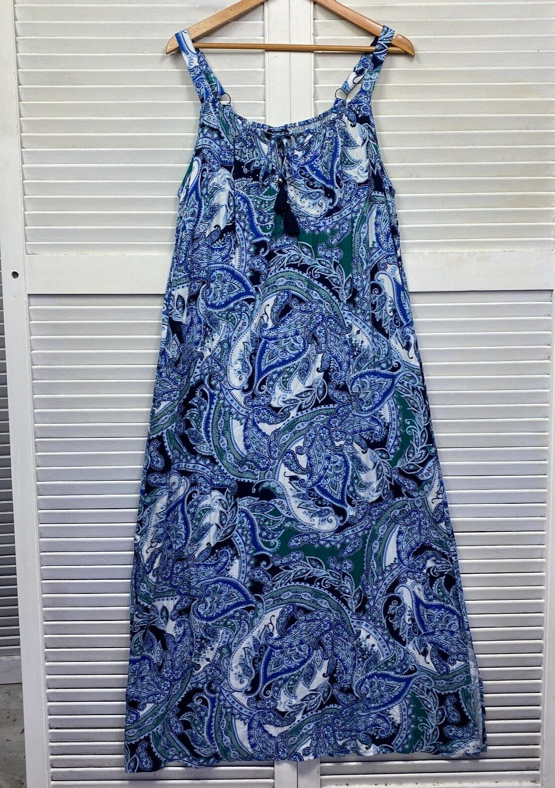 Autograph Maxi Dress Size 14 Plus Blue Paisley Print Pockets Full Length New