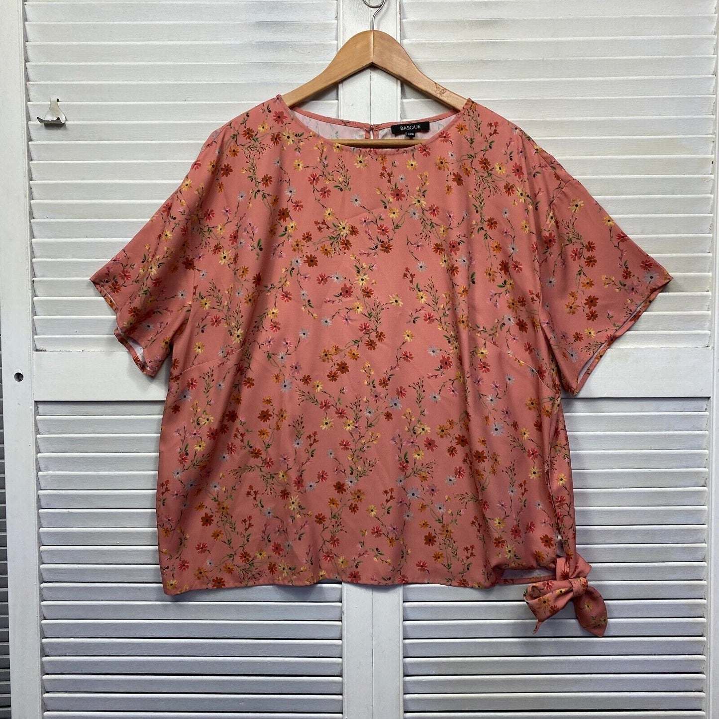 Basque Top Size 20W Plus Peach Multicoloured Floral Side Tie Office