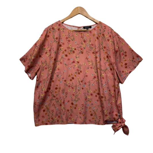 Basque Top Size 20W Plus Peach Multicoloured Floral Side Tie Office