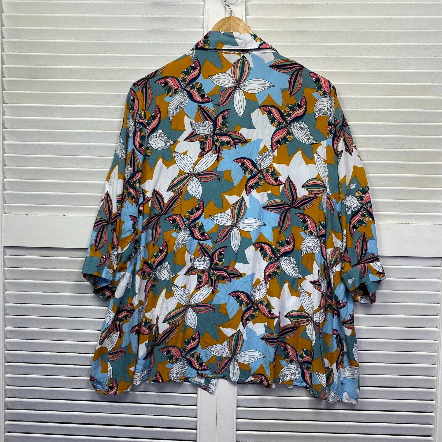 Willow Tree Top Size 16 Plus Multicoloured Floral Button Up 3/4 Sleeve Rayon