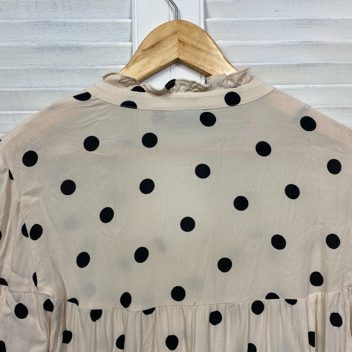 Sussan Top Size 14 Beige Black Polka Dots Long Sleeve Viscose