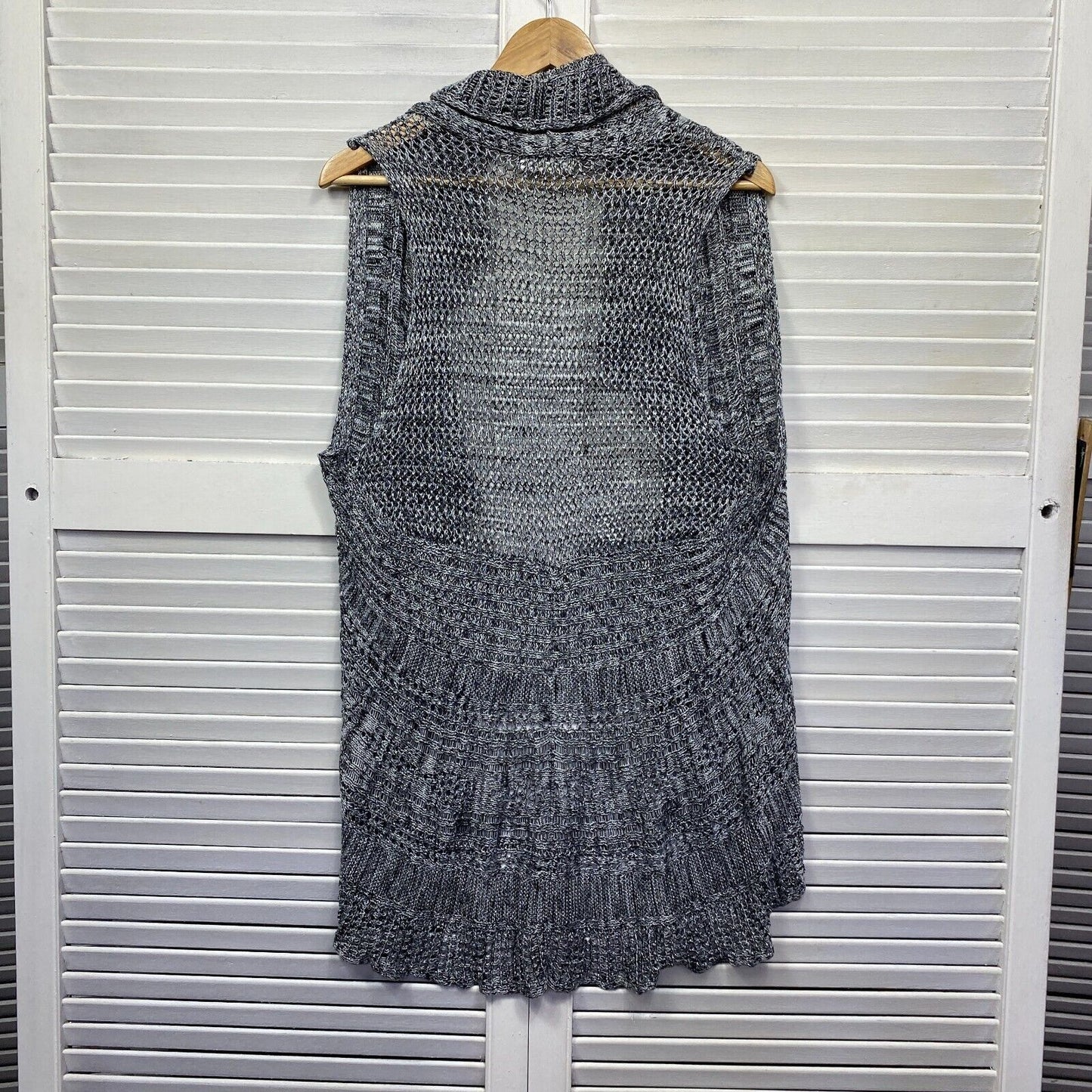 Beme Knit Top Vest  16 Plus Small Metallic Draped Long Ruffle Loose Knit