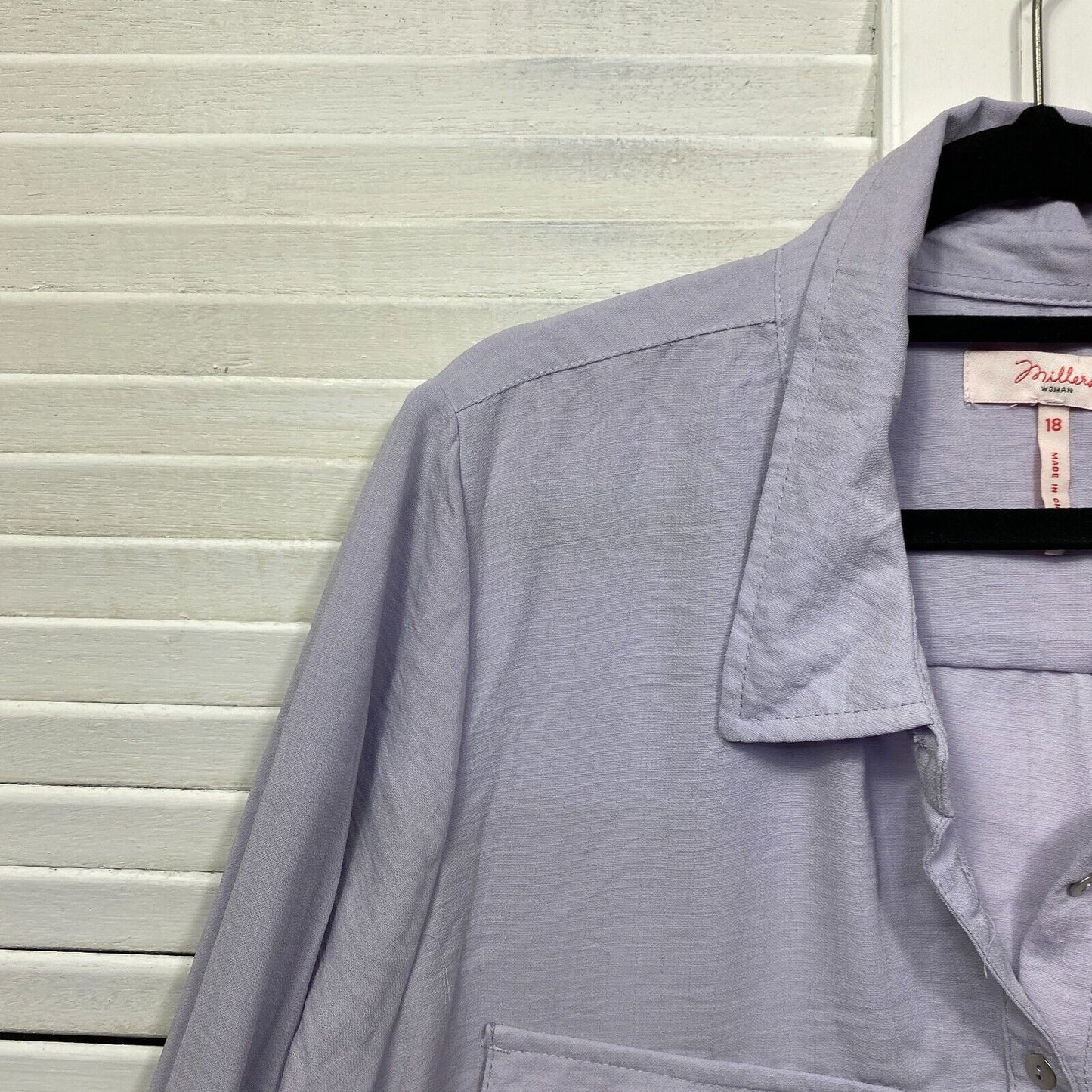 Millers Top Size 18 Plus Mauve Lavender Button Up Roll Tab Sleeve