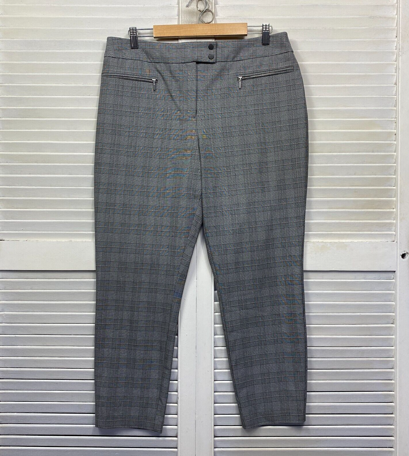 Portmans Pants Size 16 Grey Check Zip Fly Office Work Corporate