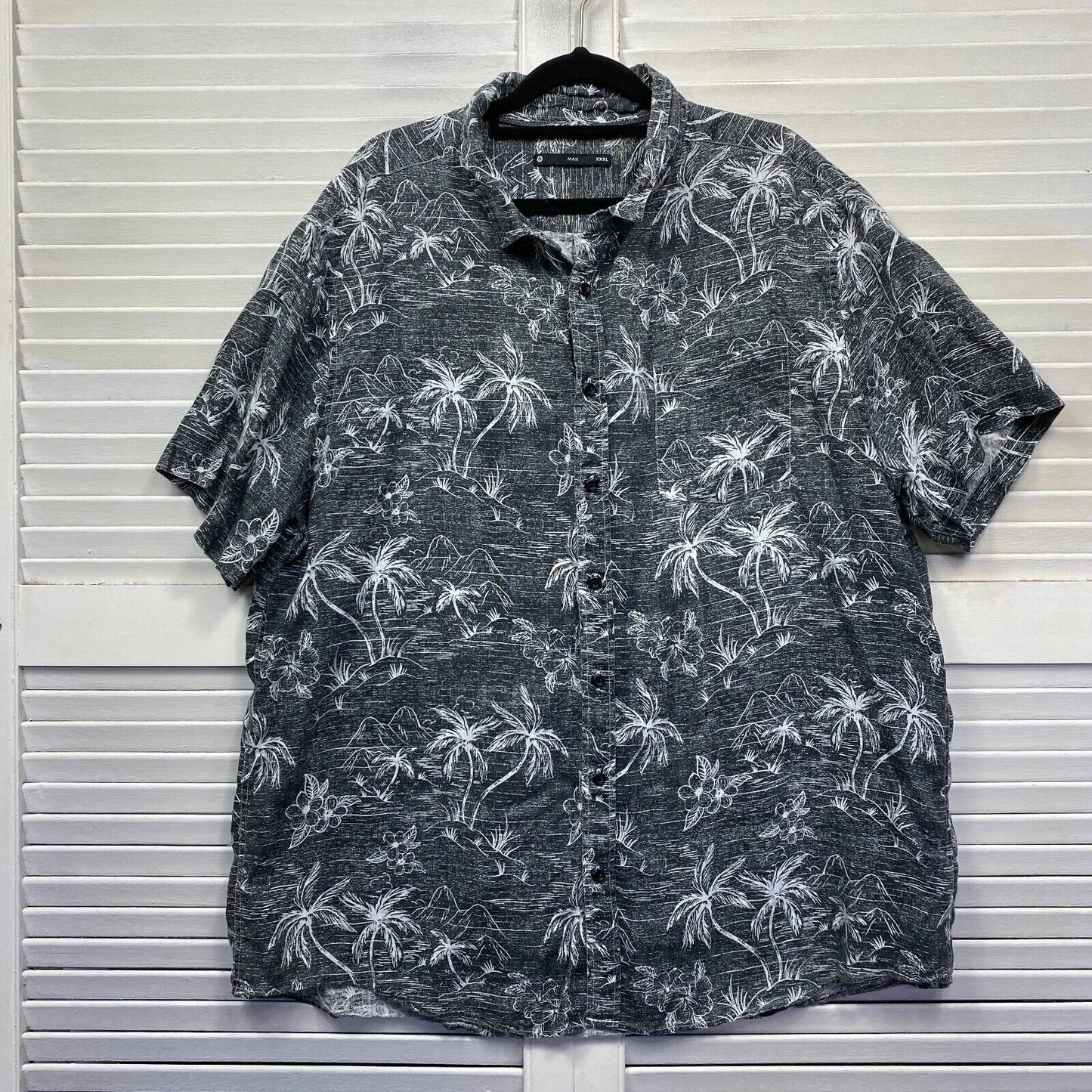 Target Linen Shirt Mens 3XL Grey Floral Tropical Holiday Hawaiian Preloved