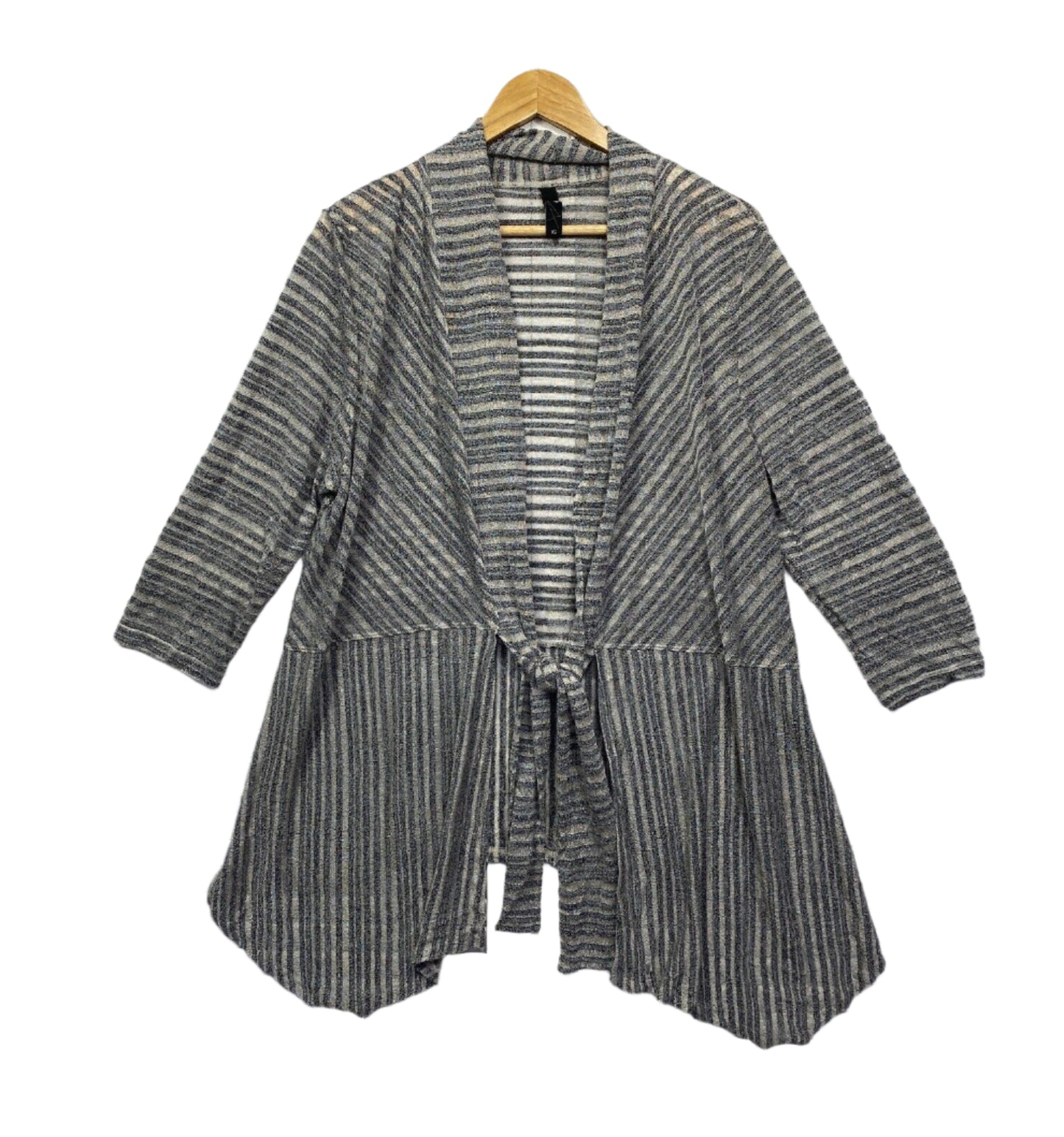 Taking Shape Top Size 14 XS Plus Grey Striped Long Sleeve Sheer