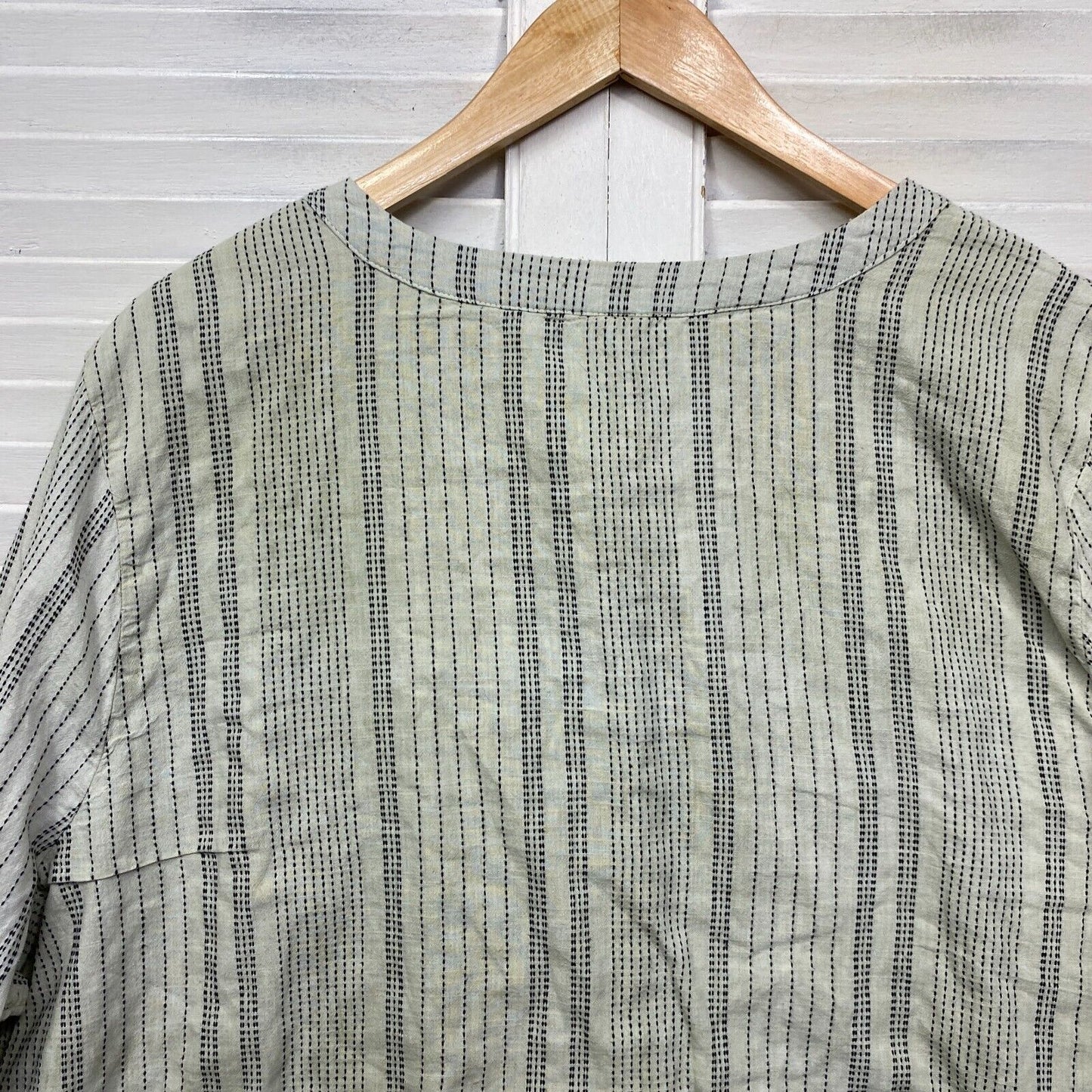 Anko Top Size 22 Plus Green White Striped Tunic Long Sleeve Cotton