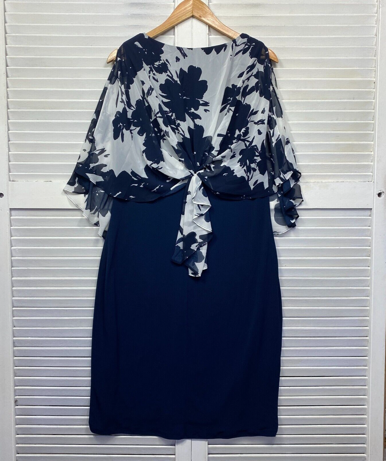 Liz Jordan Dress Large Floral Sheer Overlay Cold Shoulder Cocktail Occasional