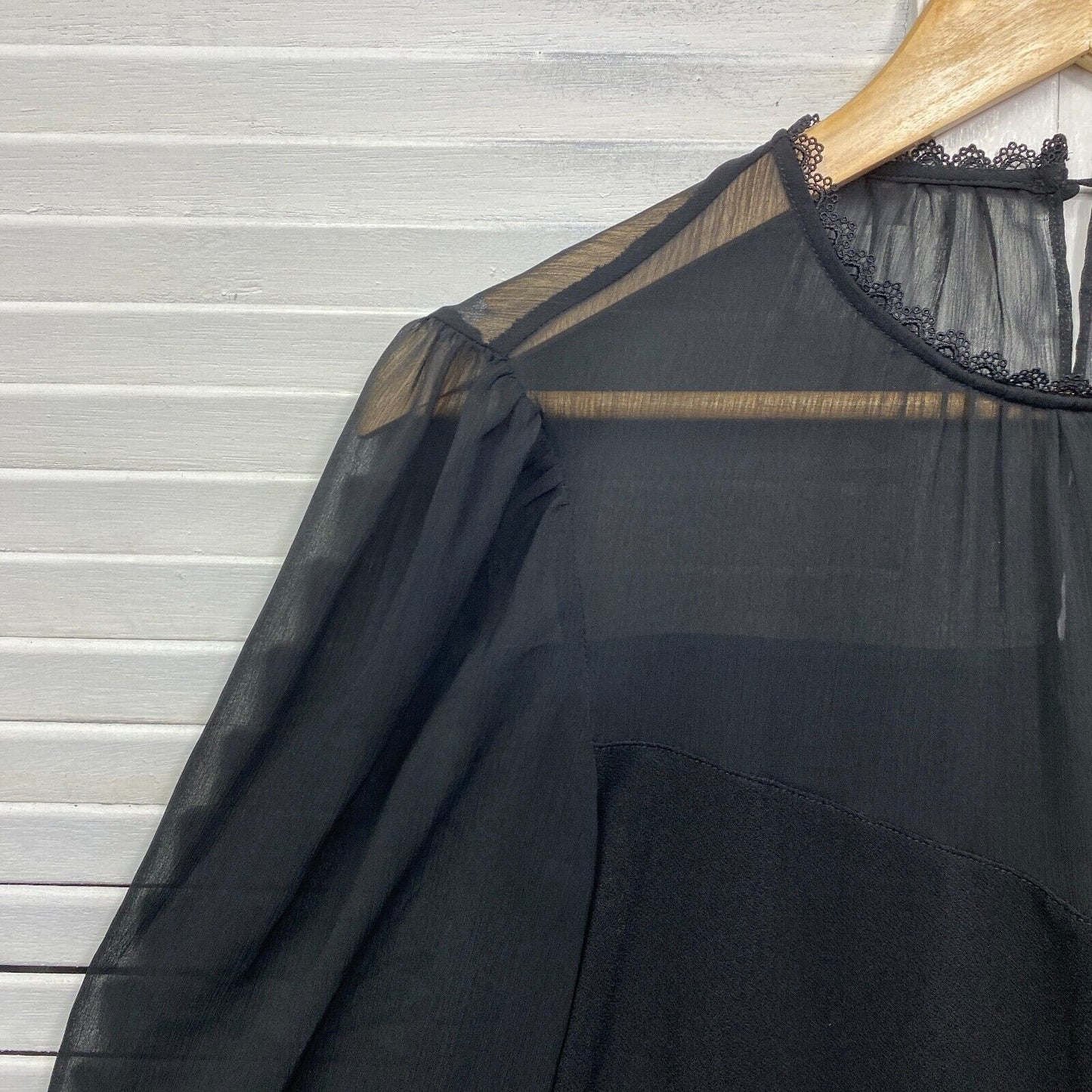 Forever New Top Size 14 Large Black Sheer Billow Sleeve Preloved