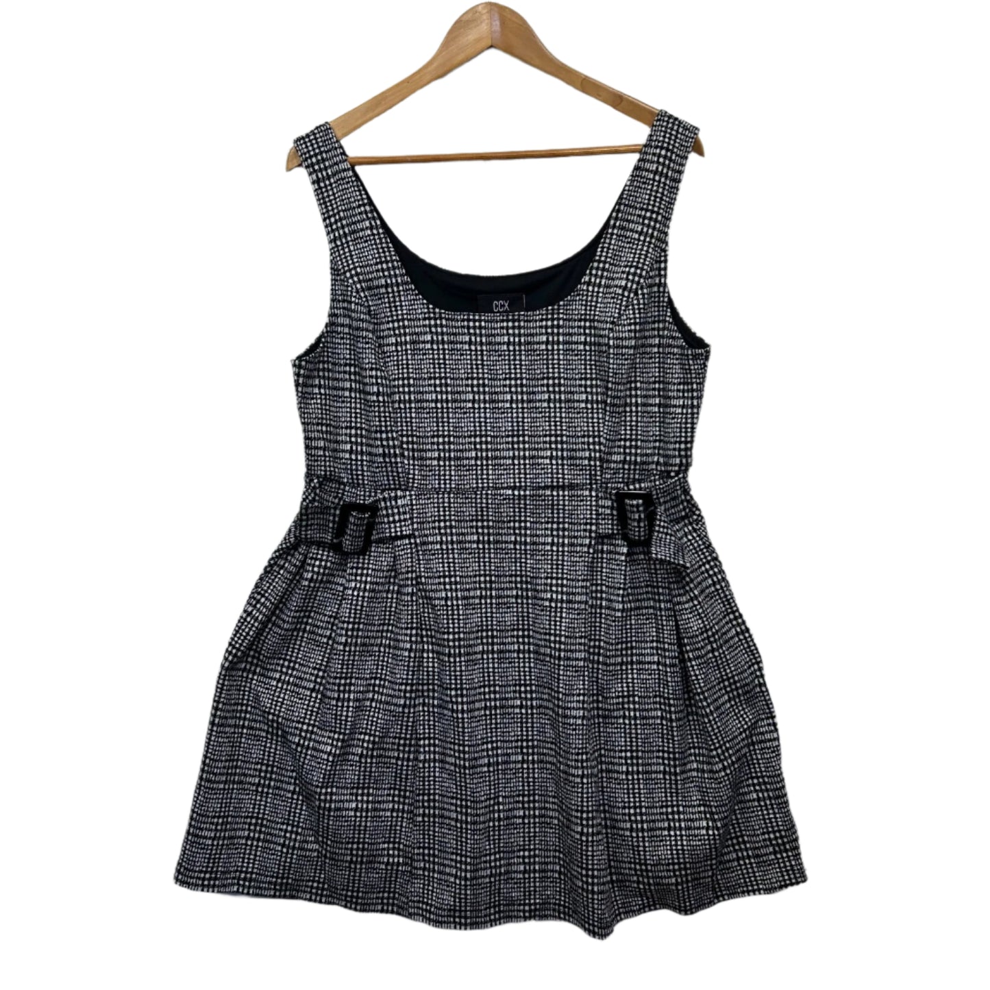 CCX City Chic Dress Size 14 XS Plus Grey Sleeveless Check