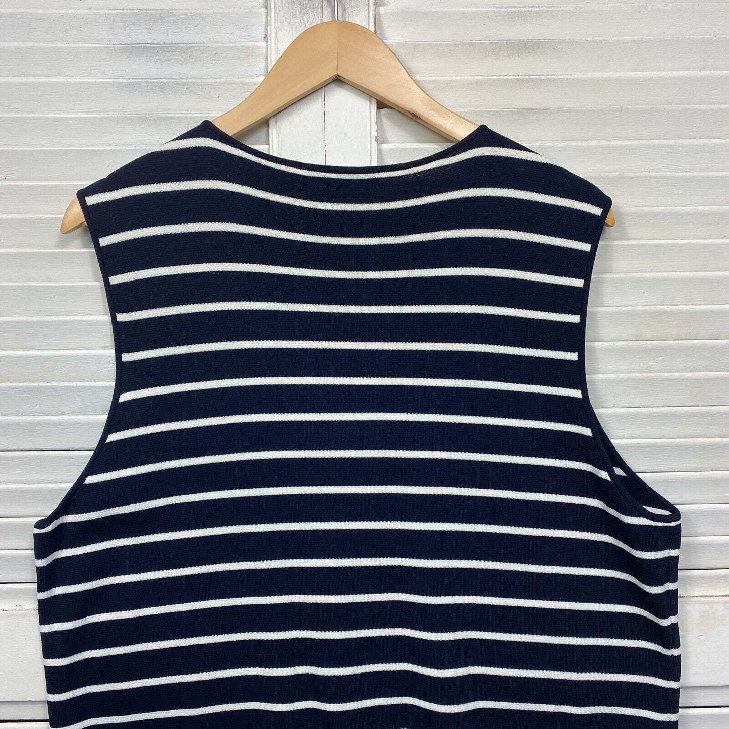 Sportscraft Knit Top Size 2XL 16 Plus Navy White Sleeveless Striped