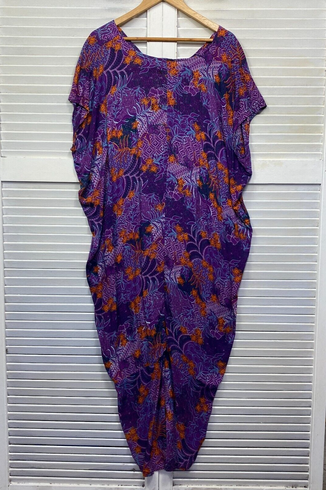 Sundrenched Maxi Dress One Size Plus Short Sleeve Purple Rayon