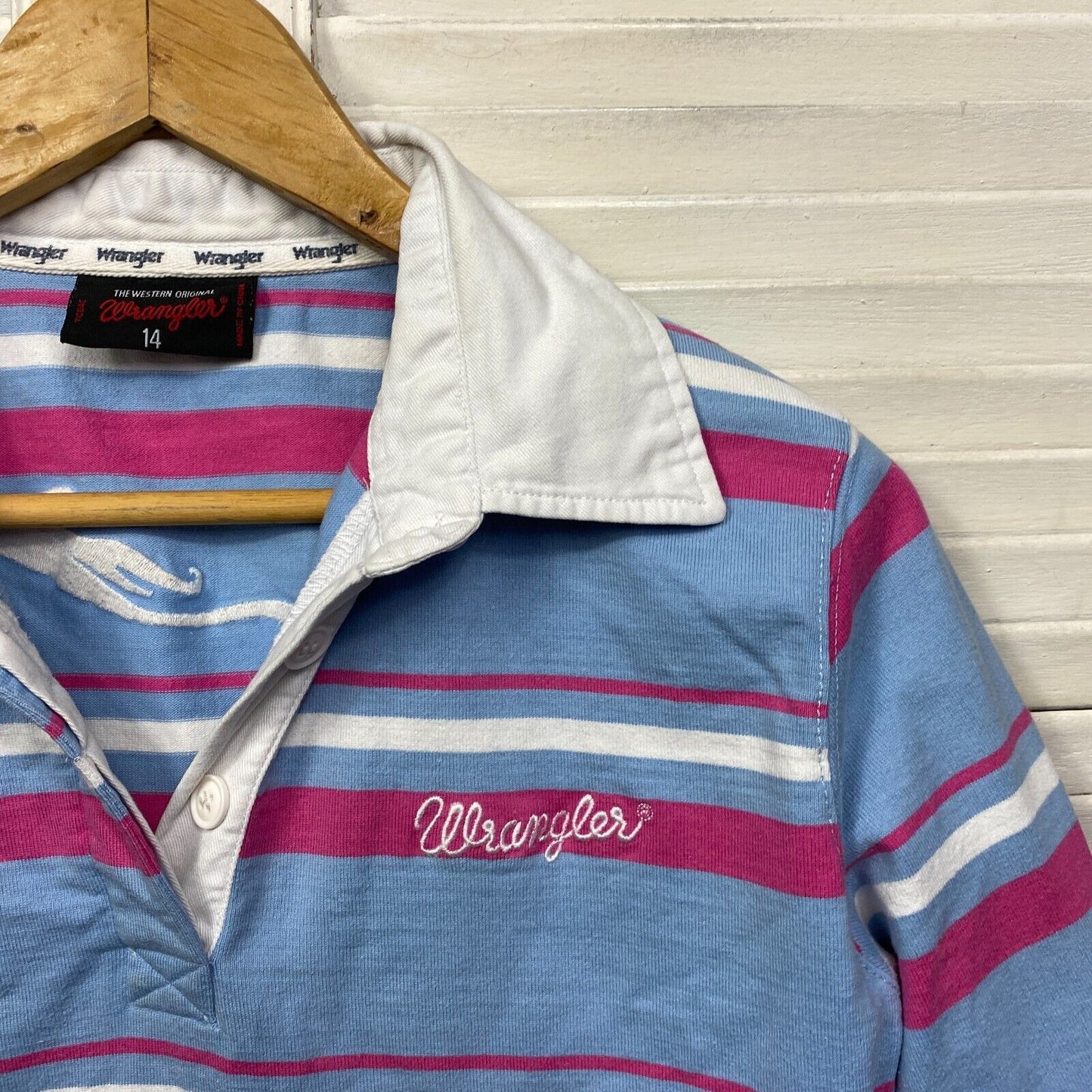 Wrangler Polo Top Size 14 Striped Collared Multicoloured Cotton Western