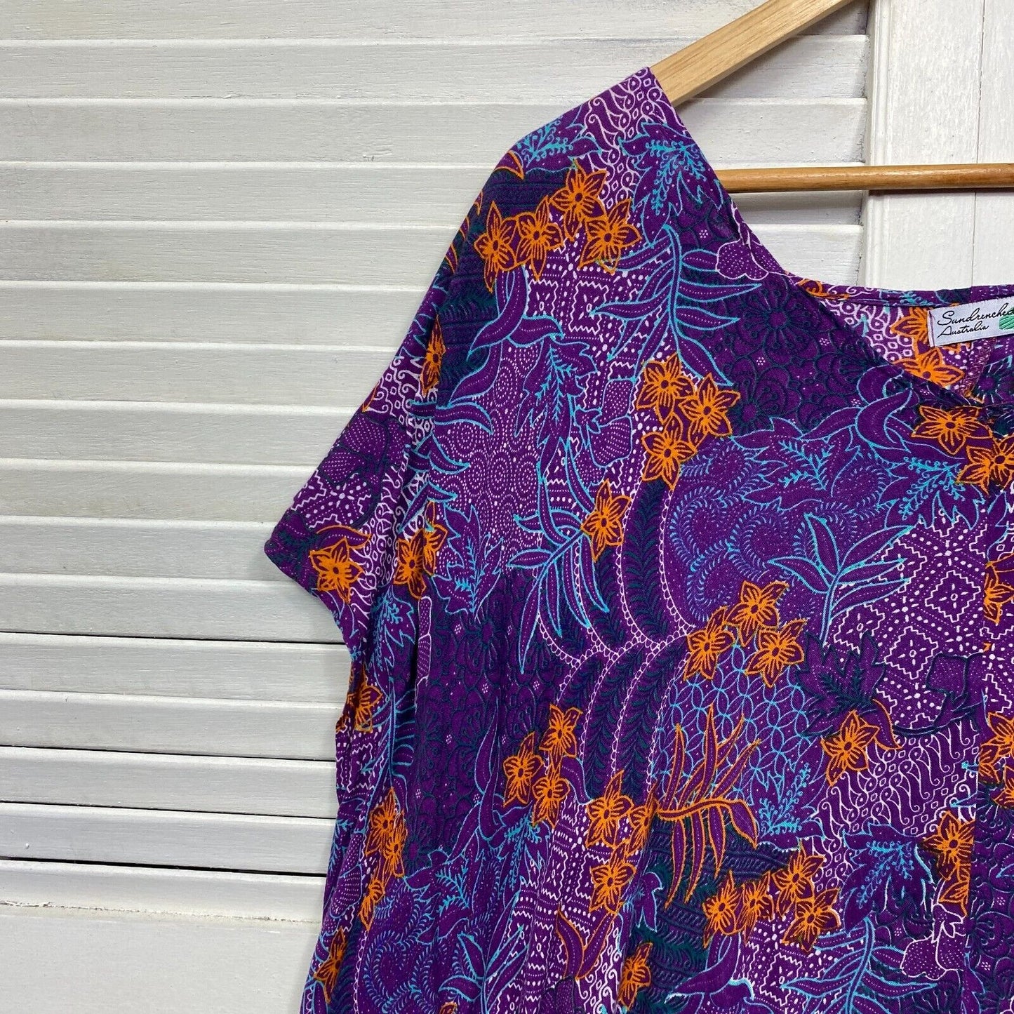 Sundrenched Maxi Dress One Size Plus Short Sleeve Purple Rayon