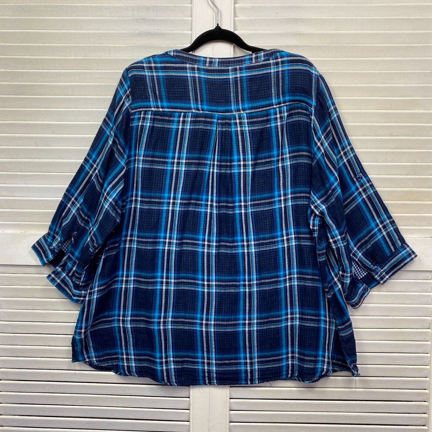 Millers Top Size 22 Plus Blue Check 3/4 Sleeve 100% Cotton