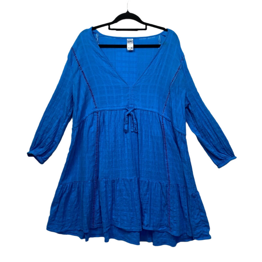 Anko Swim Cover Up Top Size 14 16 Plus Blue Long Sleeve 100% Cotton