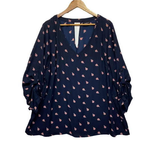 Torrid Top Size 3 20 22 Blue Roll Tab Sleeve Hot Air Balloon