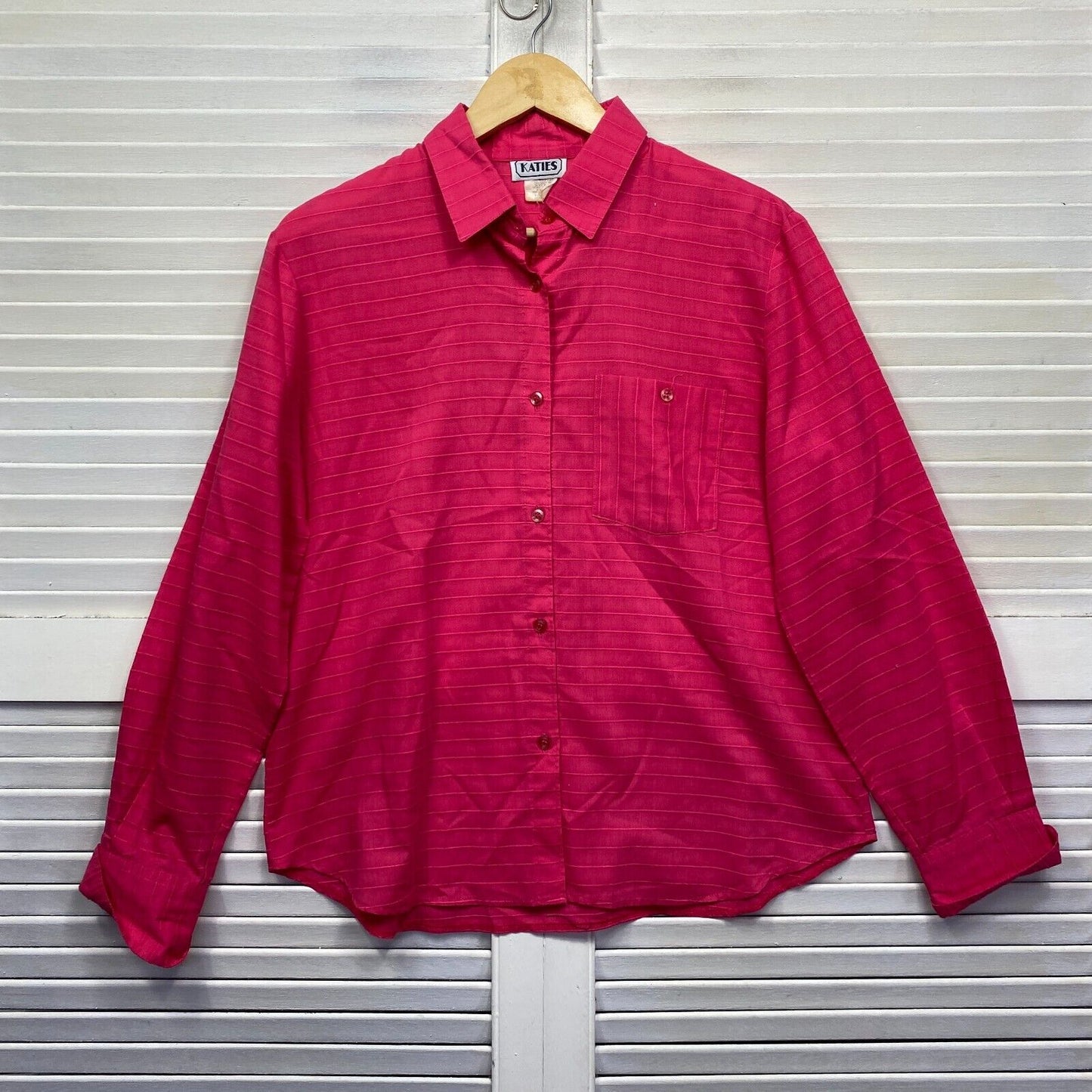 Vintage Katies Top Size 14 Pink Long Sleeve Button Up Collared Preloved