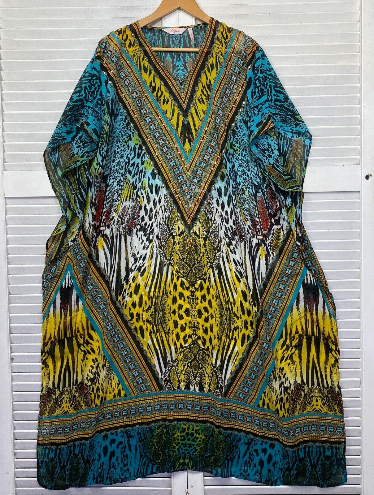 Millers Kaftan Dress Size 18 Plus Multicoloured Short Sleeve V Neck