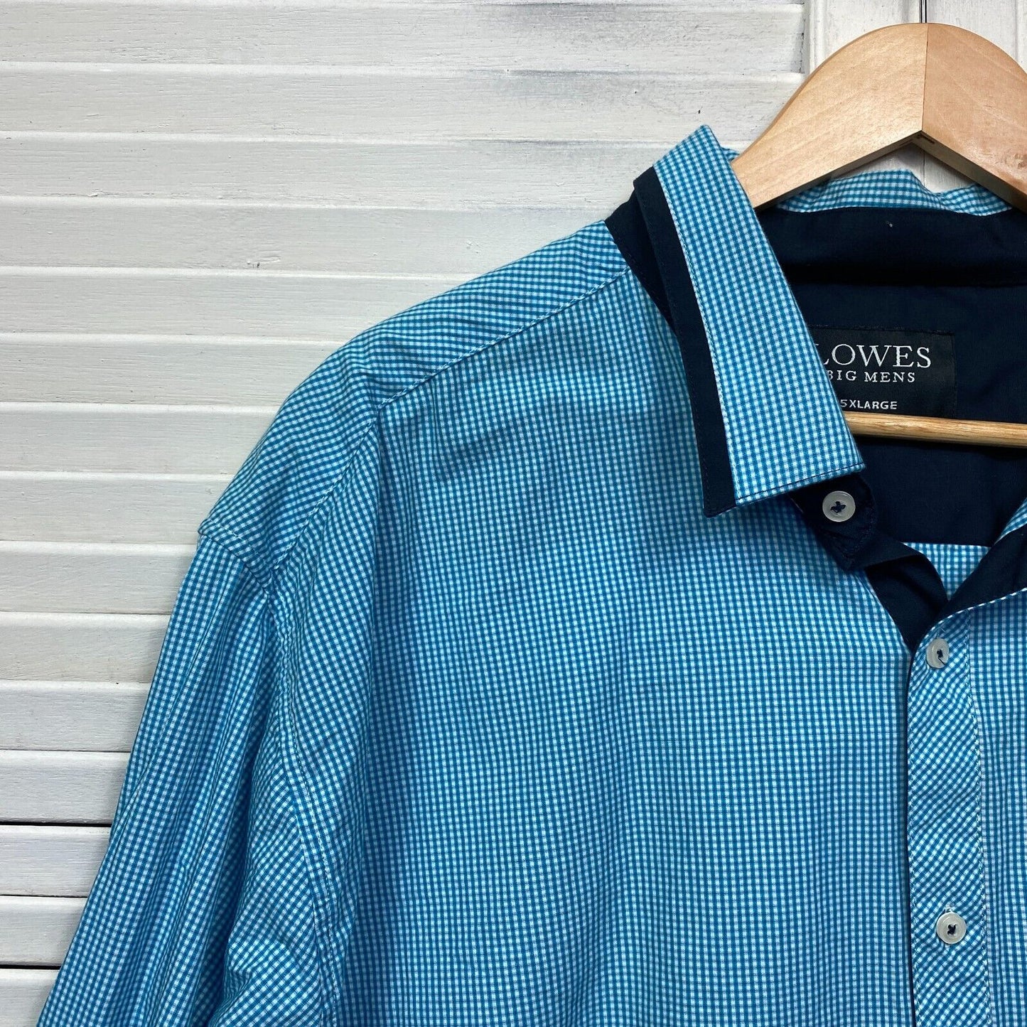 Lowes Big Men Shirt Size 5XL Blue Long Sleeve Gingham Check Cotton