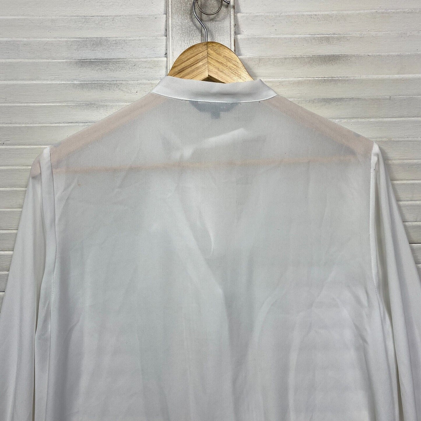 Portmans Top Size 14 White Long Sleeve Blouse Neck Tie Button Up Sheer