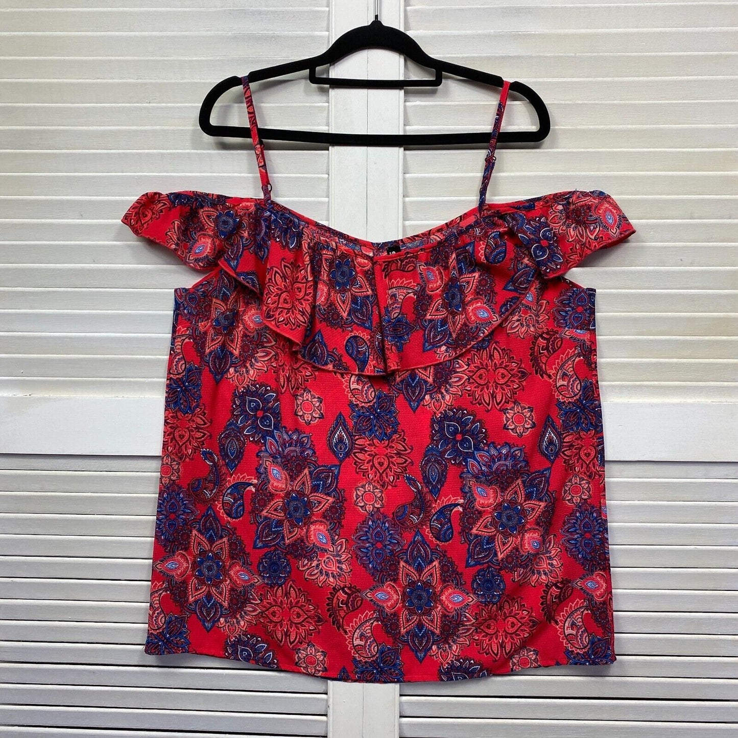 Edited Top Size 14 Red/Pink Floral Cold Shoulder Paisley Print