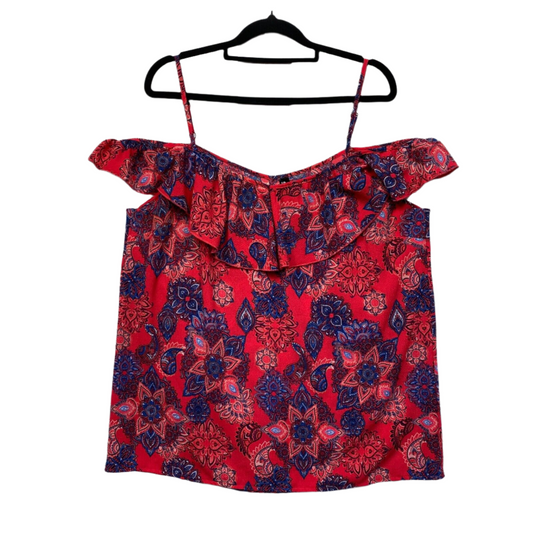 Edited Top Size 14 Red/Pink Floral Cold Shoulder Paisley Print