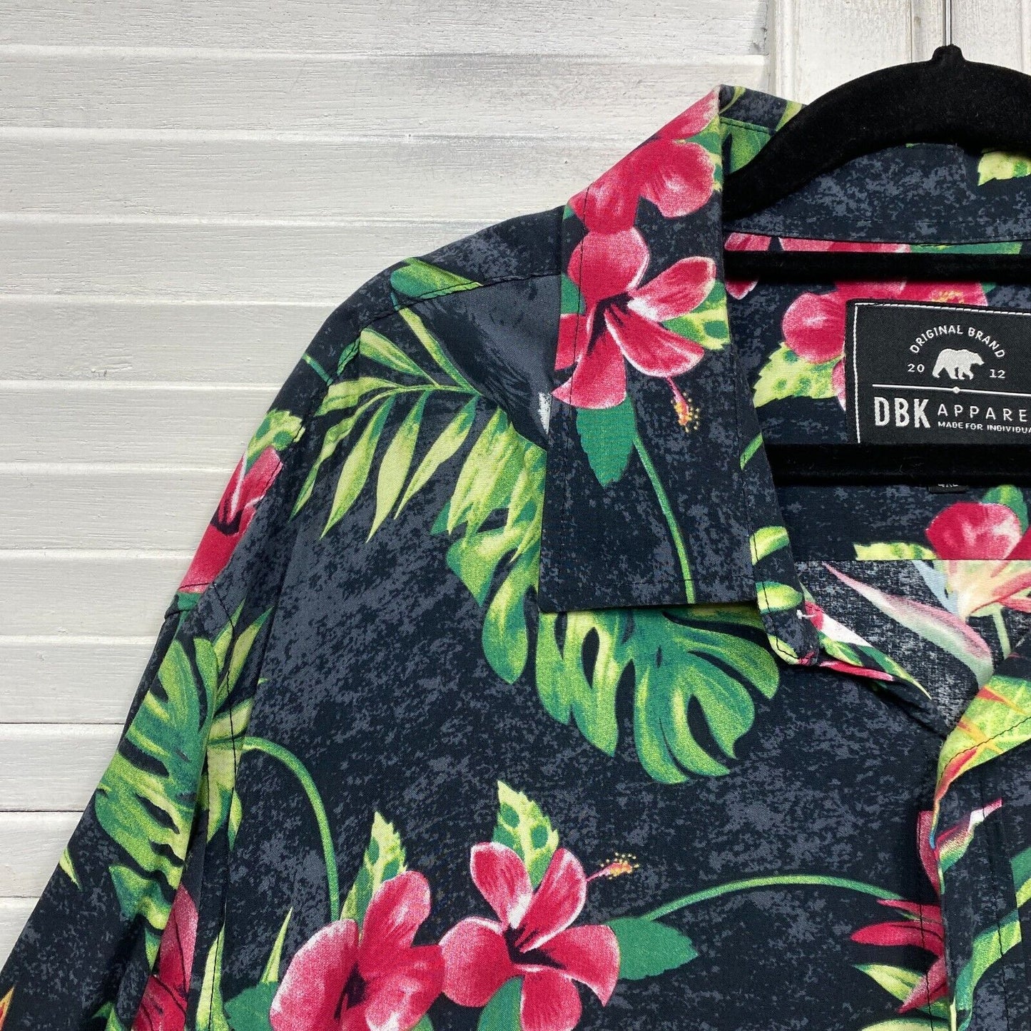 DBK Apparel Hawaiian Shirt Mens 4XL Plus Black Floral Short Sleeve Tropical