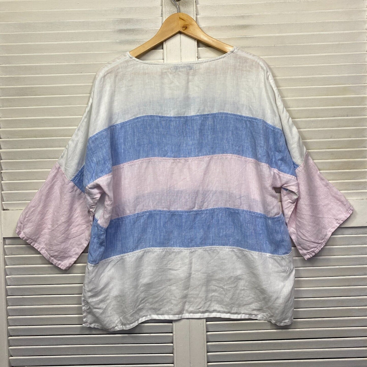 Hammock & Vine Linen Top Size 14 Plus Multicoloured Striped 3/4 Sleeve