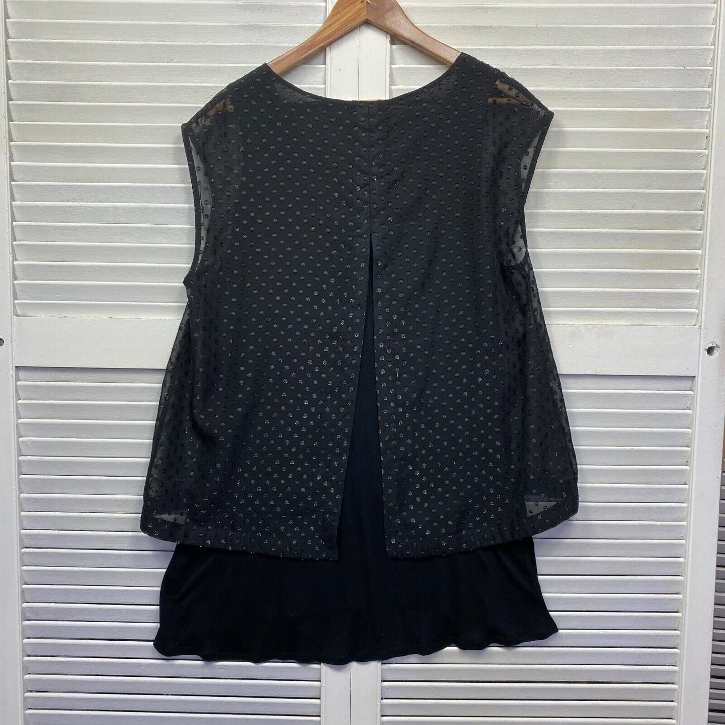 Virtuelle Top Shirt  Size 14 Plus Sleeveless Black Sheer Overlay Cocktail Work Preloved