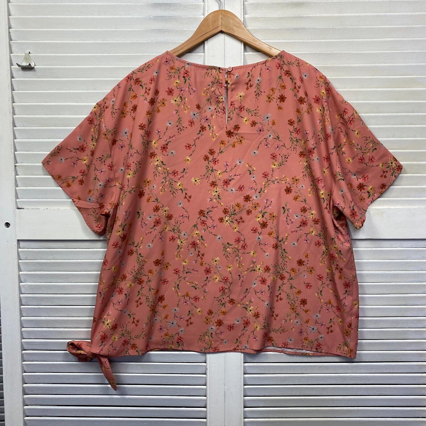 Basque Top Size 20W Plus Peach Multicoloured Floral Side Tie Office