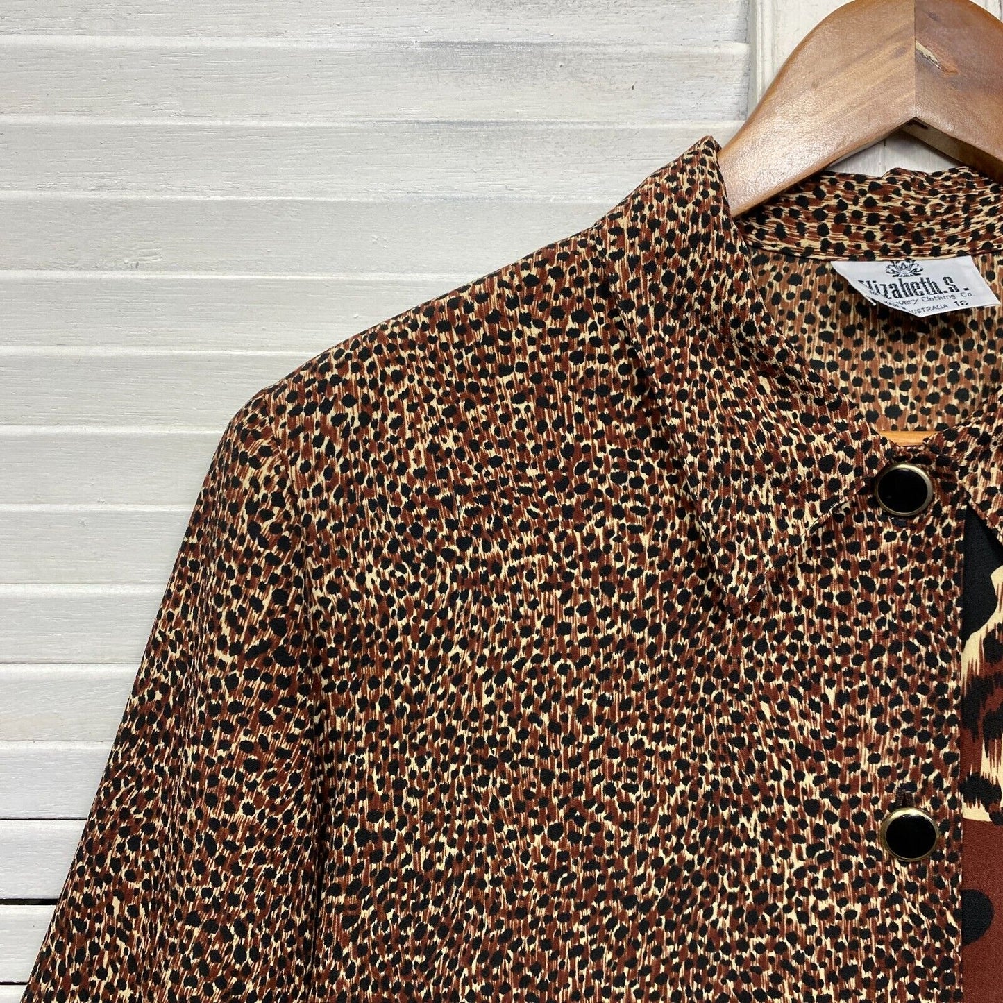 Vintage Top Shirt Size 16 Animal Print Long Sleeve Button Up Made in Australia