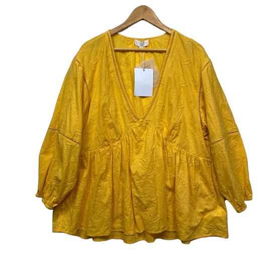 The Poetic Gypsy Top 18 Plus Yellow Mustard Smock Tunic Boho Embroidered New
