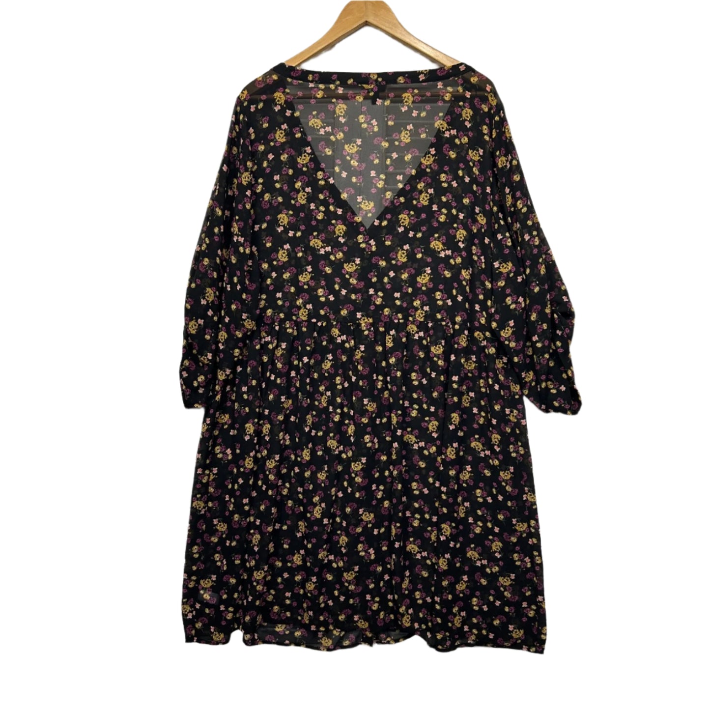 Torrid Dress Size 3 20 22 Long Sleeve Black Floral Sheer