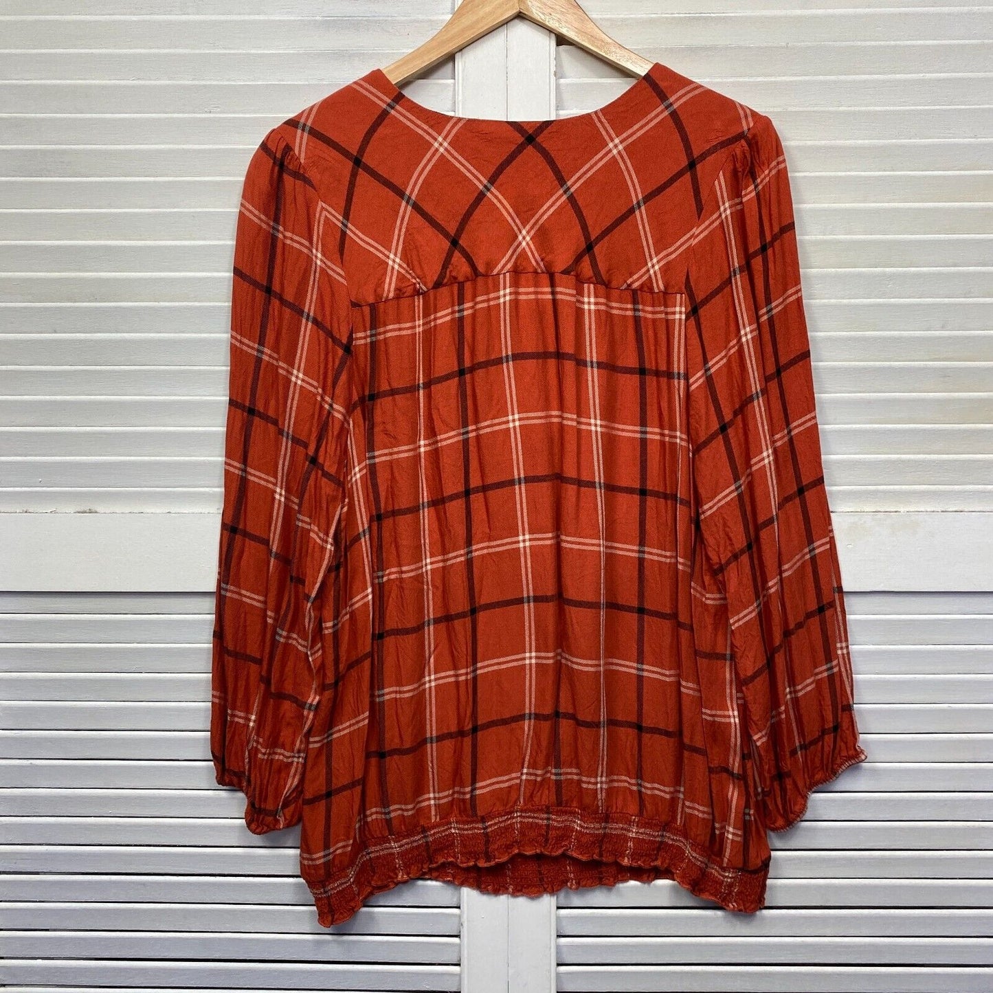 Loralette City Chic Top Size 16 18 Orange Rust Check Long Sleeve Viscose