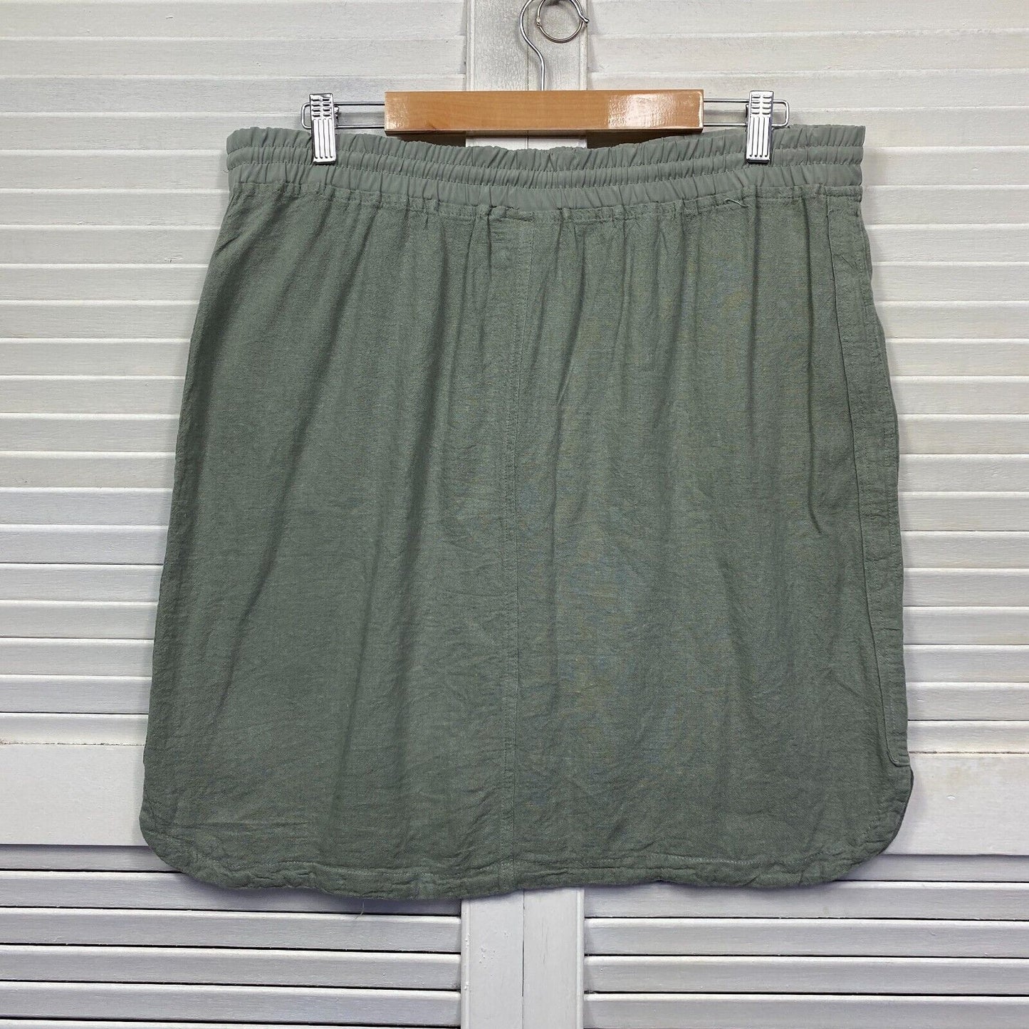 Rockmans Skirt Size 14 Green Linen Blend Zipped Pockets Drawstring Preloved