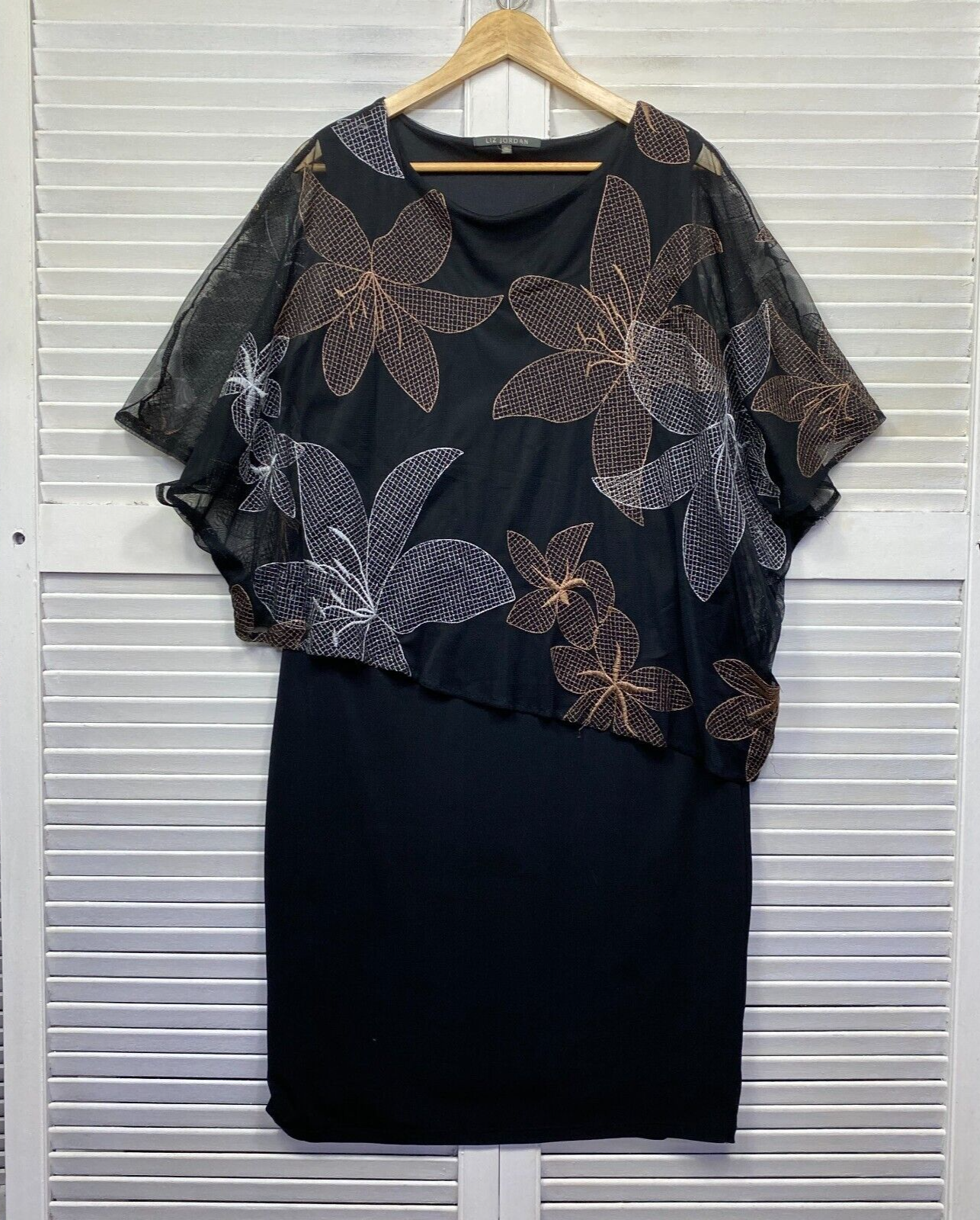 Liz Jordan Dress Size 16 Plus XL Black Sheer Overlay Cocktail Occasion Evening Preloved