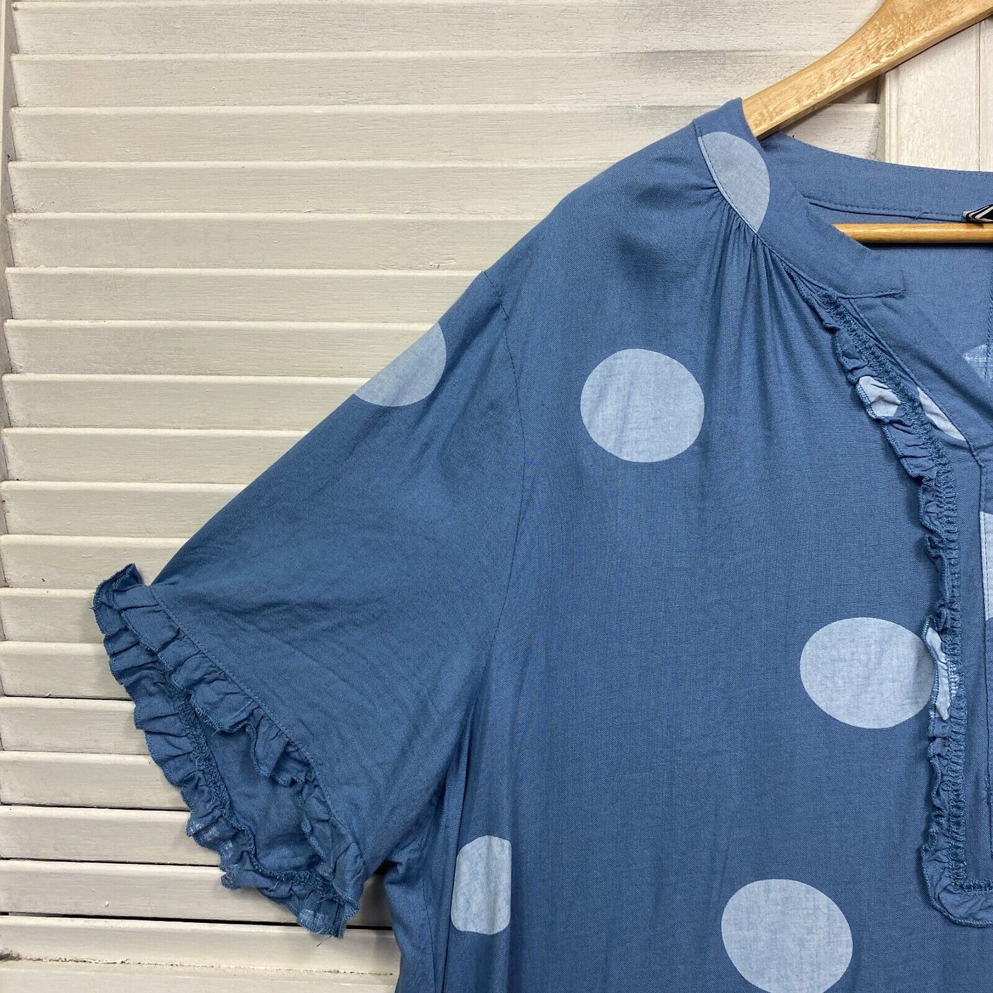 Clarity by Threadz Dress Size 3XL 18 20 Blue Polka Dots Pockets Linen Blend