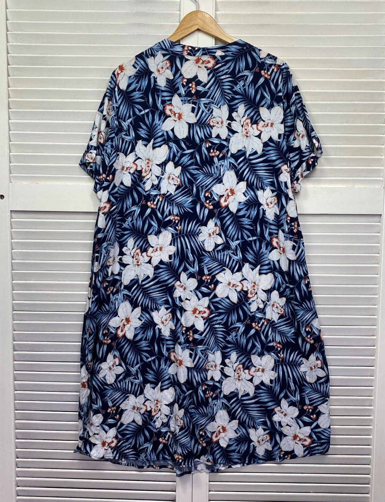 Autograph Maxi Dress Size 18 Plus Blue Floral Shift Short Sleeve Cotton