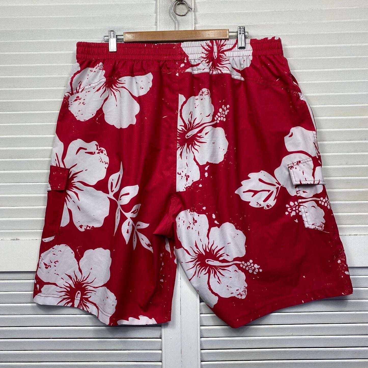 Hawaiian Board Shorts Mens 117 Plus Red White Floral Tropical Swim Bronco Vintage