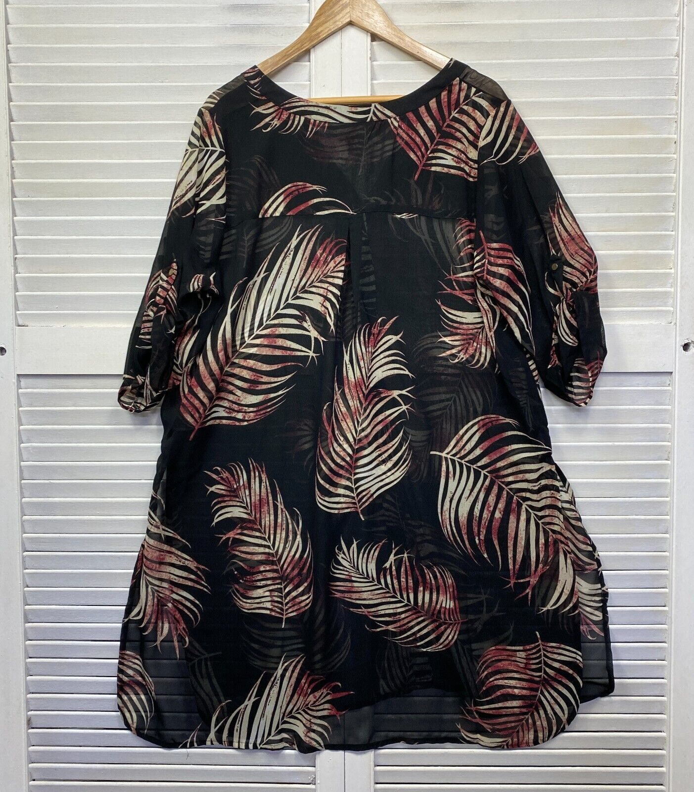 Beme Top or Dress Overlay Size 18 Black Floral Sheer Roll Tab Sleeve