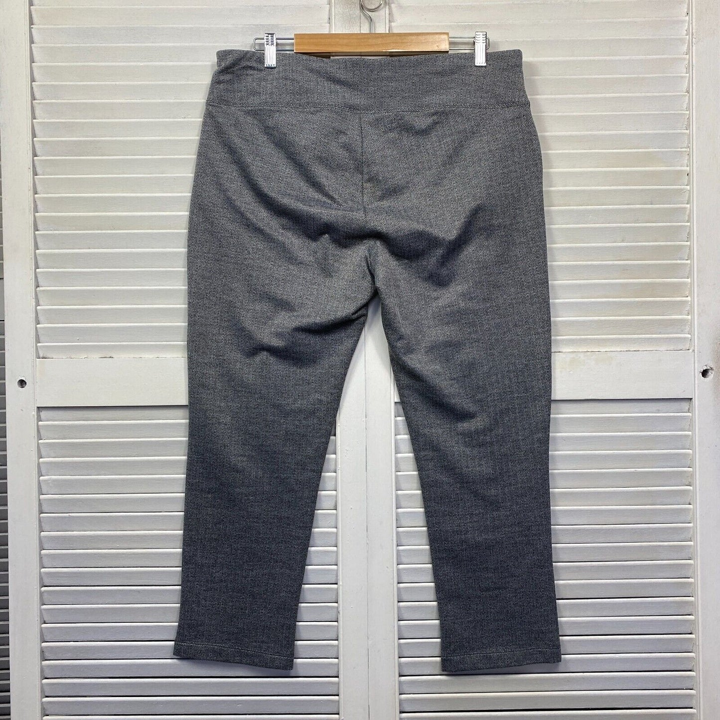 W Lane Pants Size 14 Grey Pull On Elastic Waist Straight Leg Zipped Pockets Office