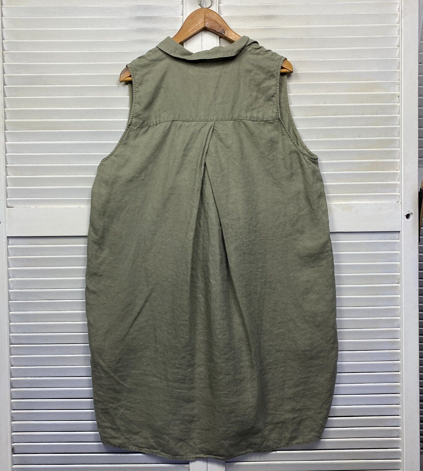 Sussan Linen Dress Size 18 Plus Green Collared Sleeveless Pockets Shift